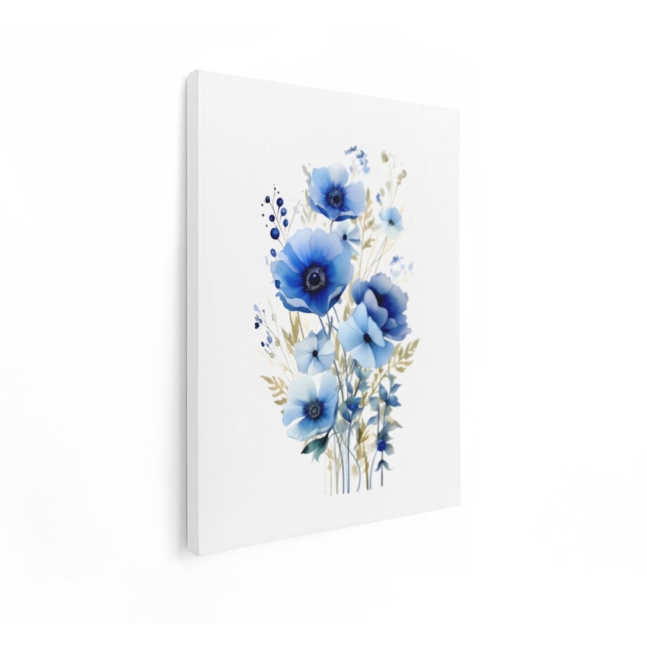 Artaza Canvas Schilderij Aquarel Illustratie met Zachte Groene Anemonenbloemen met Zachte Groene Bladeren - 60x80 cm - Wanddecoratie Woonkamer - Schilderijen - Muurdecoratie afbeelding 1