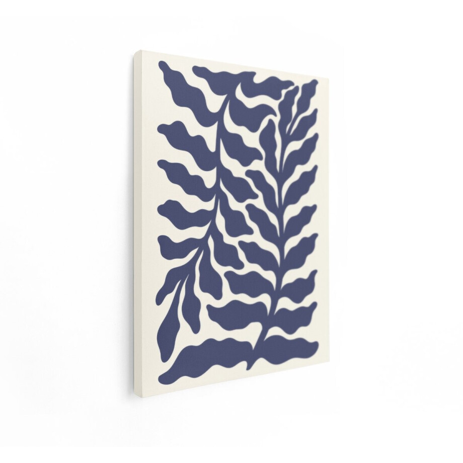 Artaza Canvas Schilderij Abstracte Blauwe Bladeren op een Crèmekleurige Achtergrond - Matisse-Stijl - 90x120 cm - Groot - Wanddecoratie Woonkamer - Schilderijen - Muurdecoratie afbeelding 1