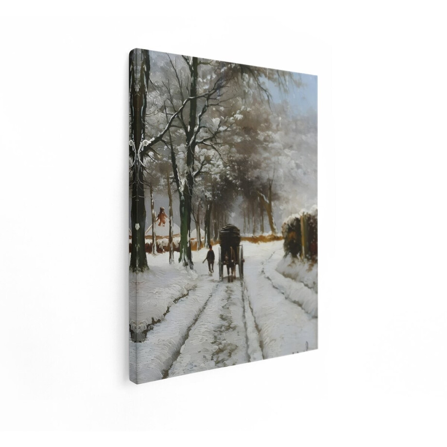 Artaza Canvas Schilderij Paard - 30x40 cm - Wanddecoratie Winters Landschap - Muurdecoratie Besneeuwde Landweg - Kamer Accessoires afbeelding 1