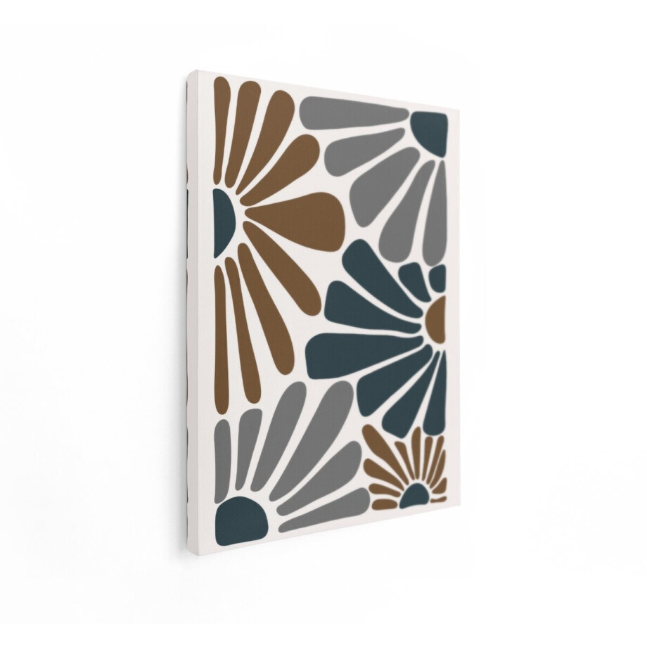 Artaza Canvas Schilderij Abstract Bloemenpatroon met Organische Vormen in Aardetinten en Grijs - 90x120 cm - Groot - Wanddecoratie Woonkamer - Schilderijen - Muurdecoratie afbeelding 1