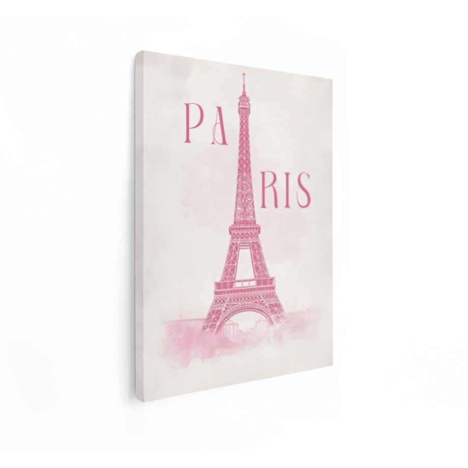Artaza Canvas Schilderij Eiffeltoren Parijs - 60x80 cm - Wanddecoratie Roze - Muurdecoratie Stad - Schilderij Met Tekst Frankrijk afbeelding 1