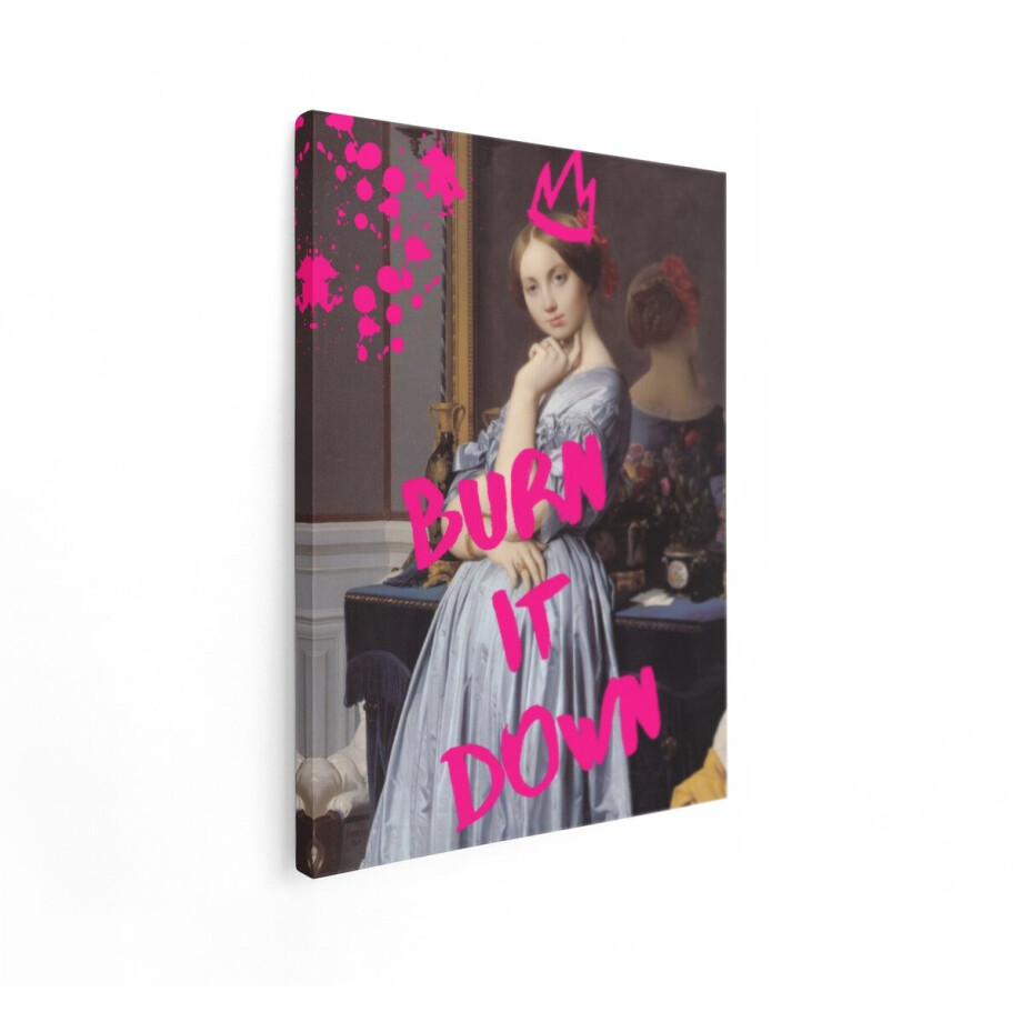 Artaza Canvas Schilderij Vrouw in Klassiek Schilderij met Graffiti en Tekst 'Burn It Down' - 30x40 cm - Klein - Wanddecoratie Woonkamer - Schilderijen - Muurdecoratie Artaza Canvas Schilderij Vrouw in Klassiek Schilderij met Graffiti en Tekst 'Burn It Down' - 30x40 cm - Klein - Wanddecoratie Woonkamer - Schilderijen - Muurdecoratie afbeelding 1