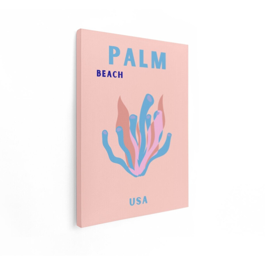 Artaza Canvas Schilderij Palm Beach Usa Abstracte Koraalillustratie met Pastelkleuren - 30x40 cm - Klein - Wanddecoratie Woonkamer - Schilderijen - Muurdecoratie afbeelding 1
