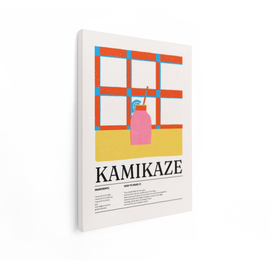 Artaza Canvas Schilderij Illustratie van een Kamikaze Cocktail Recept met een Retro Stijl - 90x120 cm - Groot - Wanddecoratie Woonkamer - Schilderijen - Muurdecoratie afbeelding 1