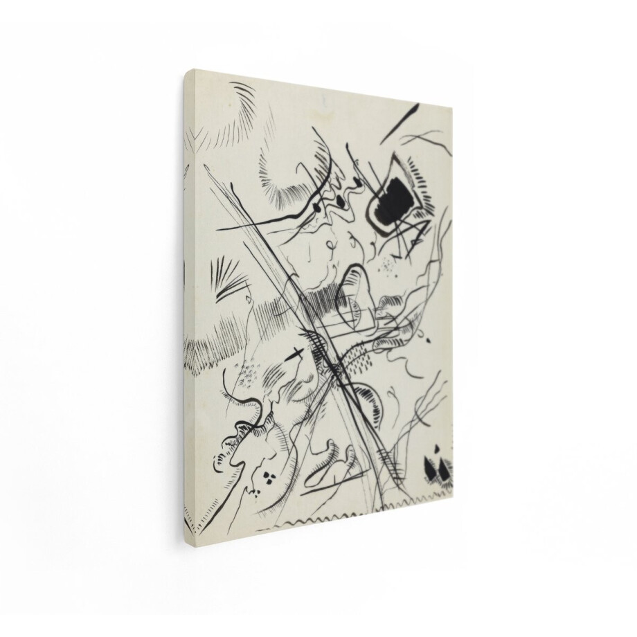 Artaza Canvas Schilderij Abstract - 90x120 cm - Wanddecoratie Kandinsky - Muurdecoratie Zwart Wit - Decoratie Modern Kunst - Schilderijen Op Canvas afbeelding 1