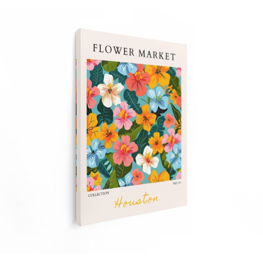 Artaza Canvas Schilderij Flower Market Houston - 60x80 cm - Wanddecoratie Bloemen - Muurdecoratie Boho - Decoratie Kleurrijk Woonkamer afbeelding 1