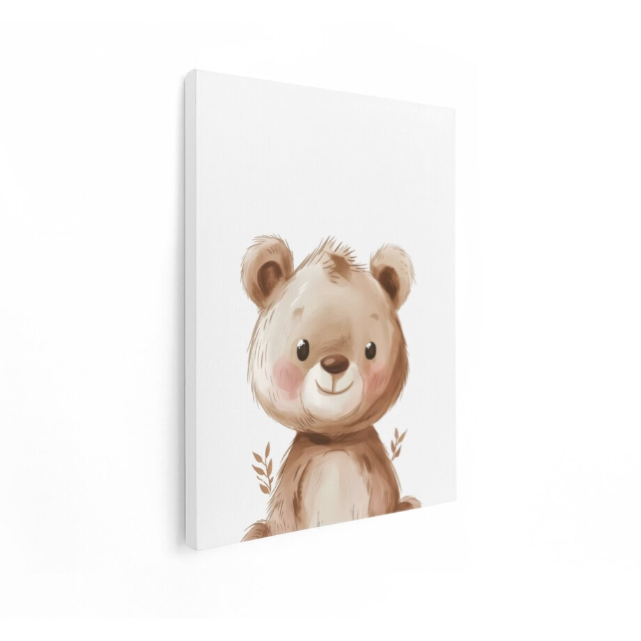 Artaza Canvas Schilderij Schattige Teddybeer Illustratie met Zachte Bruine Vacht en Blosjes op de Wangen - 60x80 cm - Wanddecoratie Woonkamer - Schilderijen - Muurdecoratie afbeelding 1