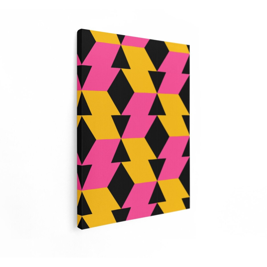 Artaza Canvas Schilderij Abstract Geometrisch Patroon met Roze - Gele en Zwarte Vormen - 60x80 cm - Wanddecoratie Woonkamer - Schilderijen - Muurdecoratie afbeelding 1