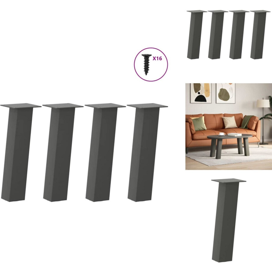 vidaXL Salontafelpoot - Salontafelpoten - Tafelpoot - Meubeltafelpoot - Salontafelpoten 4 st 30 cm staal antraciet afbeelding 1