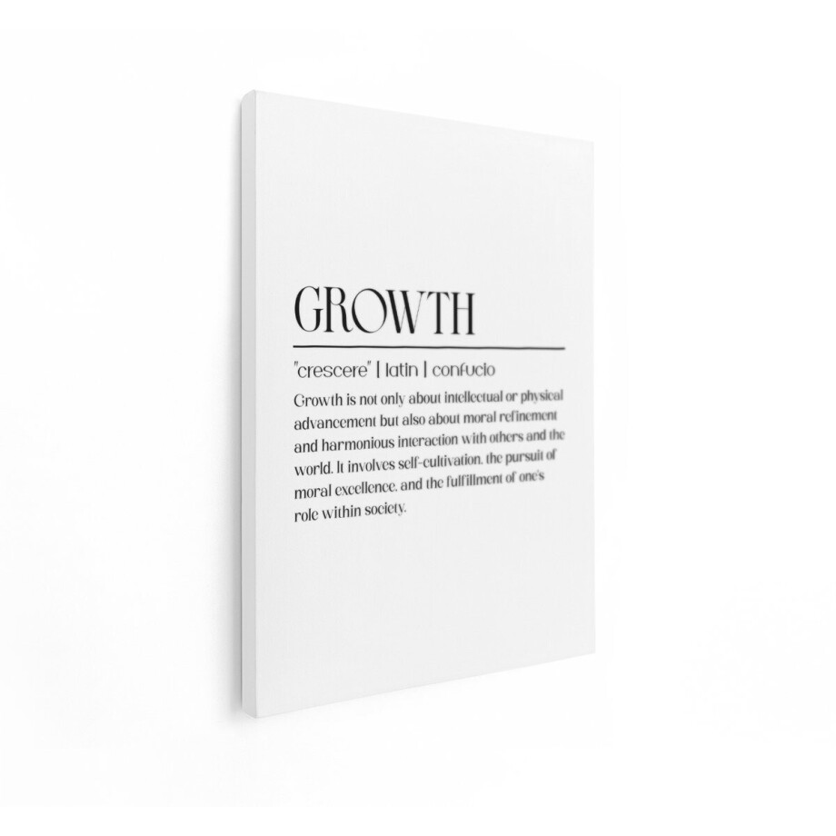 Artaza Canvas Schilderij Tekst Growth - 30x40 cm - Wanddecoratie Minimalistisch - Muurdecoratie Quote - Schilderijen Op Canvas Zwart Wit afbeelding 1