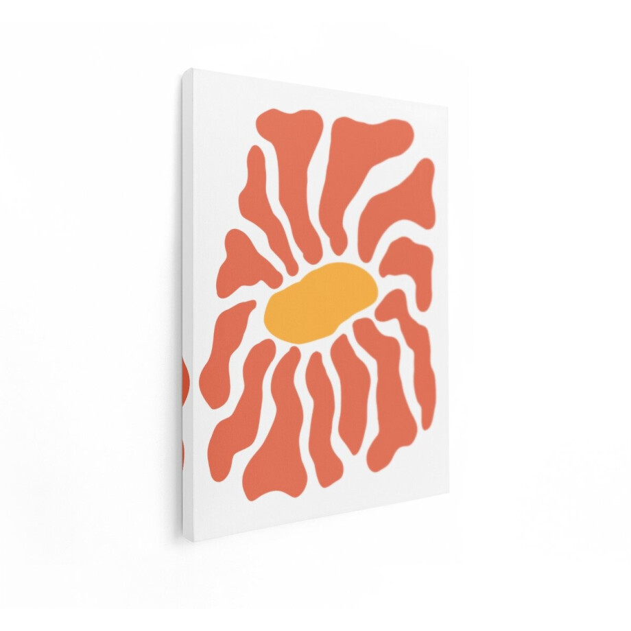 Artaza Canvas Schilderij Abstracte Oranje Bloem met Gele Kern - Moderne Kunststijl - 60x80 cm - Wanddecoratie Woonkamer - Schilderijen - Muurdecoratie afbeelding 1