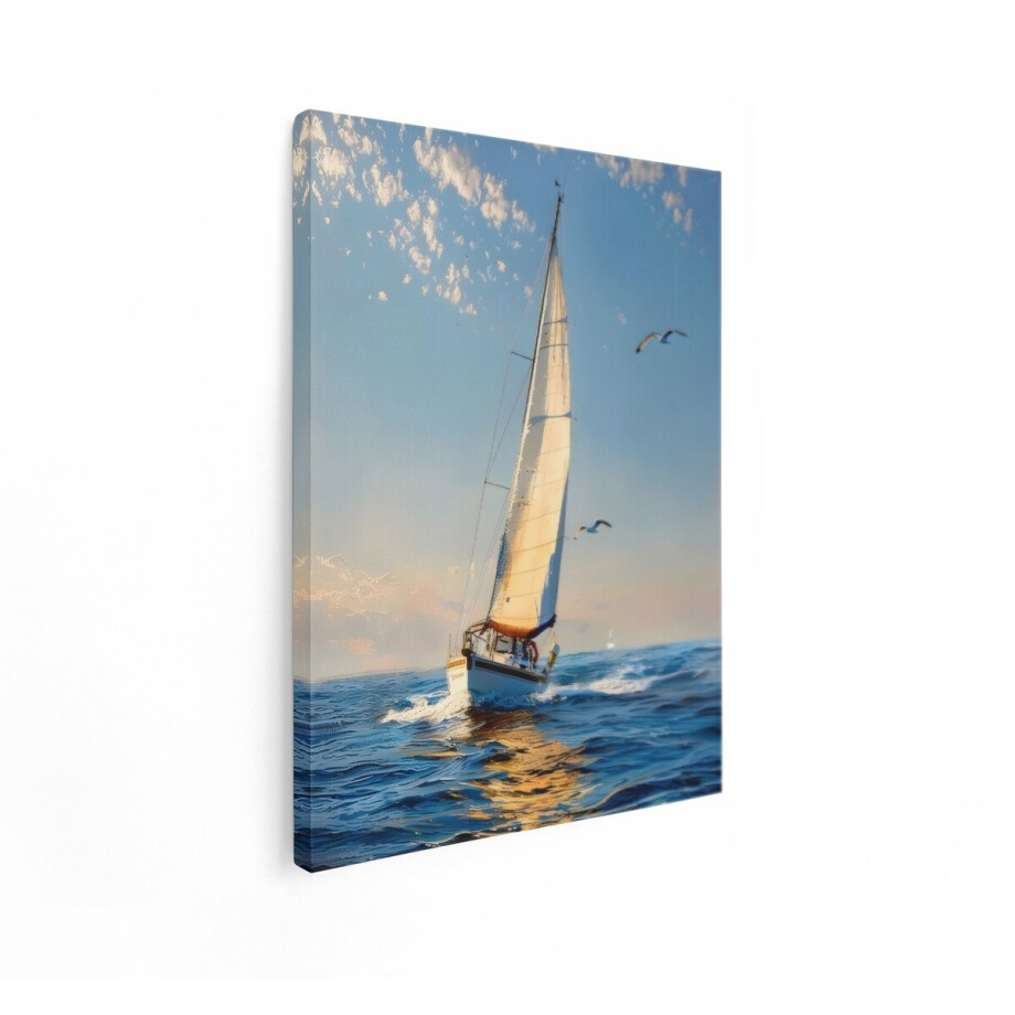 Artaza Canvas Schilderij Zeilboot Vaart op de Oceaan met Meeuwen Die Rondvliegen bij Zonsondergang - 30x40 cm - Klein - Wanddecoratie Woonkamer - Schilderijen - Muurdecoratie Artaza Canvas Schilderij Zeilboot Vaart op de Oceaan met Meeuwen Die Rondvliegen bij Zonsondergang - 30x40 cm - Klein - Wanddecoratie Woonkamer - Schilderijen - Muurdecoratie afbeelding 1
