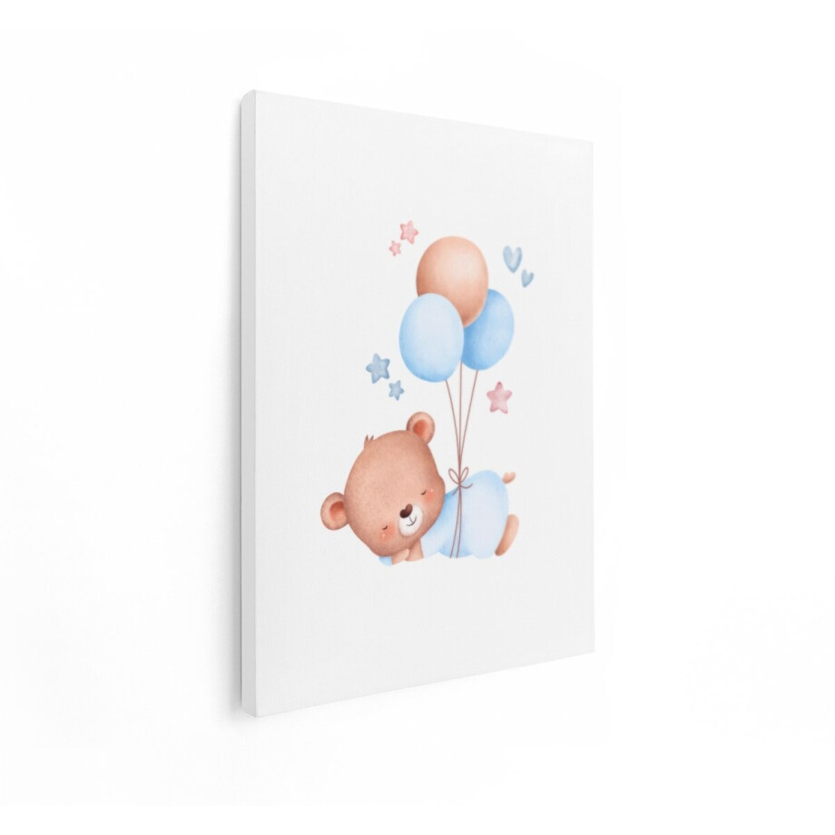 Artaza Canvas Schilderij Teddybeer - 90x120 cm - Wanddecoratie Babykamer - Muurdecoratie Ballonnen - Decoratie Kinderkamer Blauw afbeelding 1