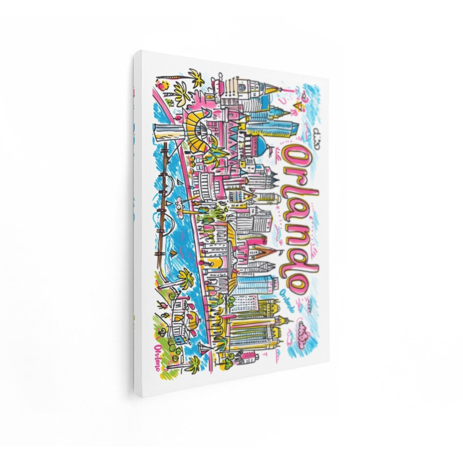 Artaza Canvas Schilderij Orlando Skyline - 60x80 cm - Wanddecoratie Kleurrijk - Muurdecoratie Stad - Decoratie Amerika Woonkamer afbeelding 1