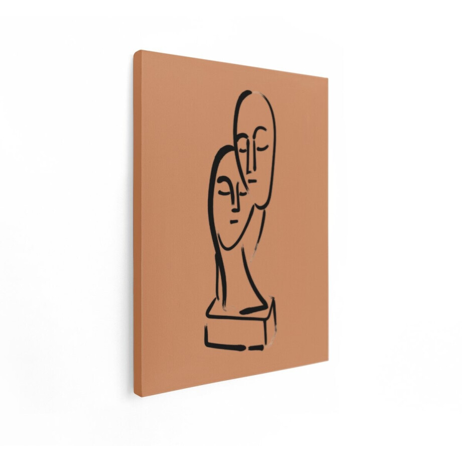 Artaza Canvas Schilderij Abstract Beeldhouwwerk - 60x80 cm - Wanddecoratie Boho - Muurdecoratie Gezichten - Decoratie Terracotta Line Art afbeelding 1