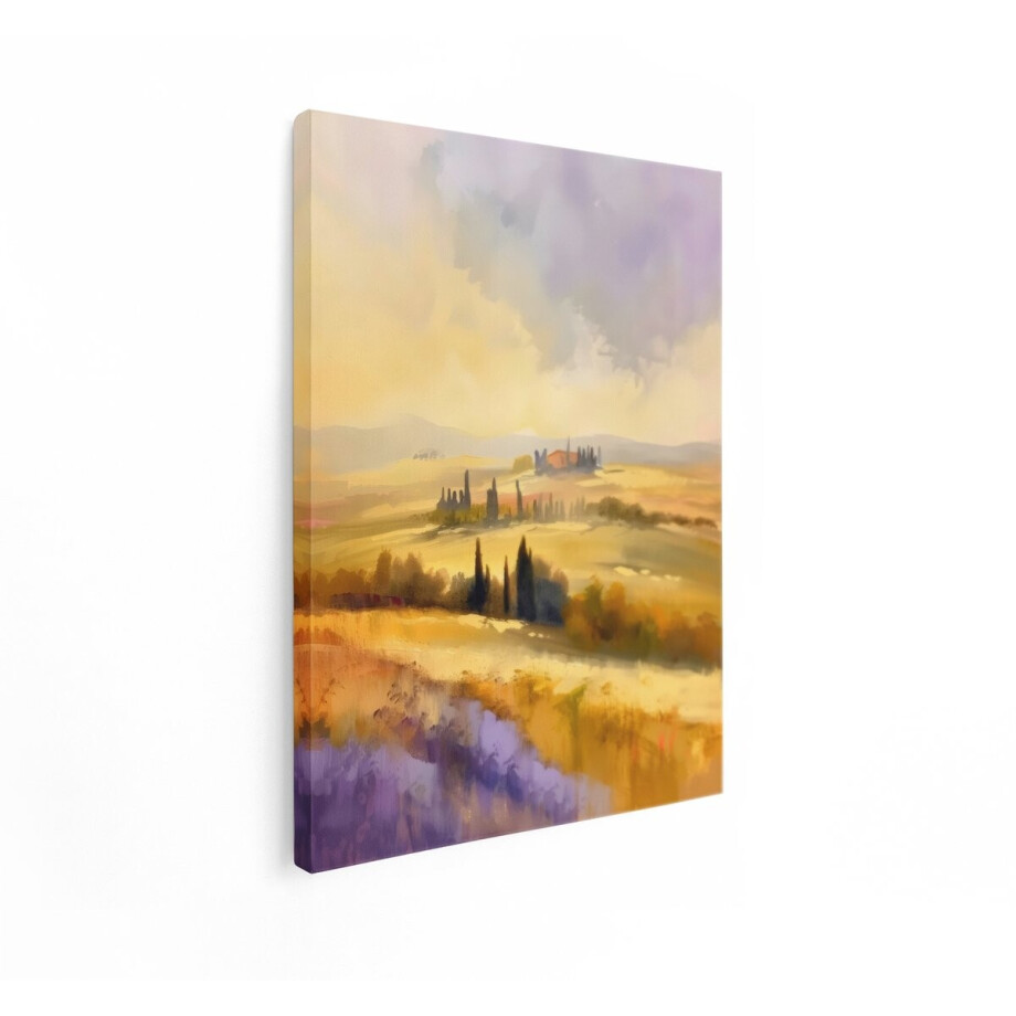 Artaza Canvas Schilderij Schilderachtige Toscaanse Heuvels met Cipressen en Boerderij bij Zonsondergang - 90x120 cm - Groot - Wanddecoratie Woonkamer - Schilderijen - Muurdecoratie afbeelding 1