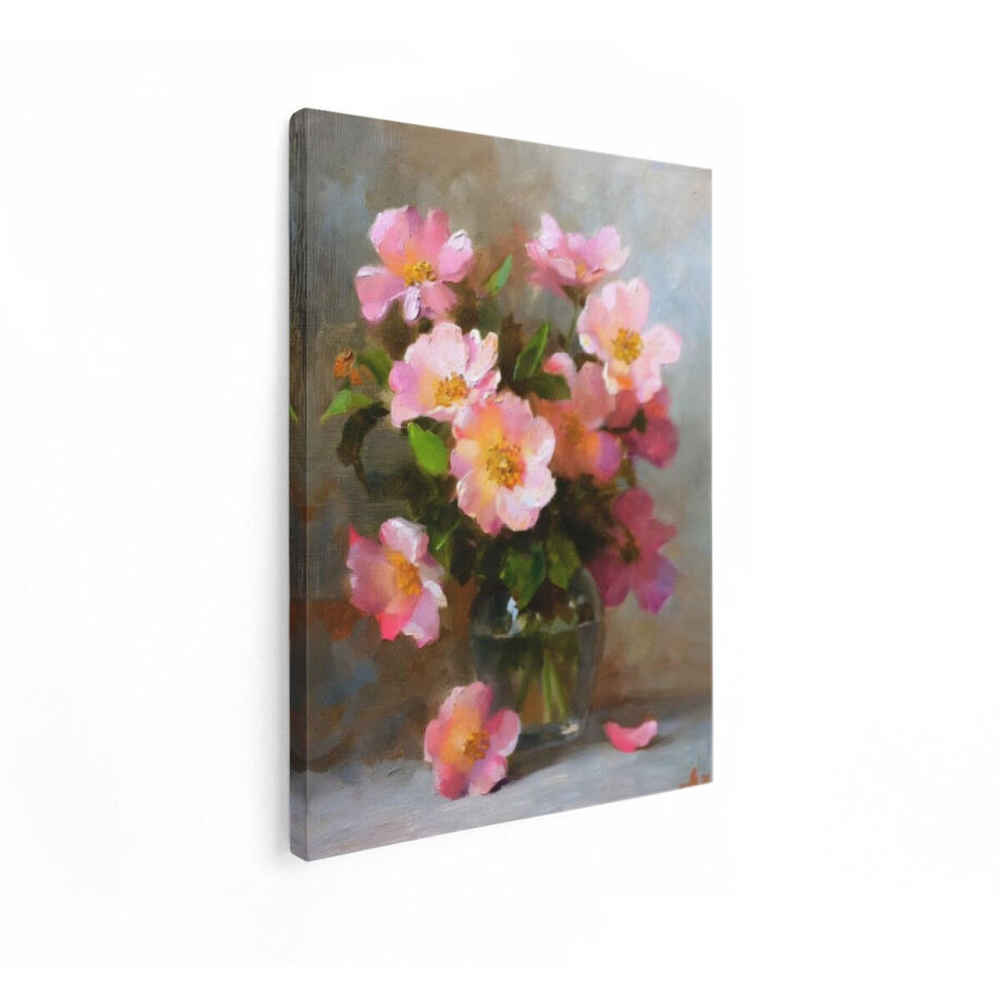 Artaza Canvas Schilderij Bloemen - 90x120 cm - Wanddecoratie Stilleven - Muurdecoratie Roze Rozen - Schilderijen Op Canvas Romantisch afbeelding 1