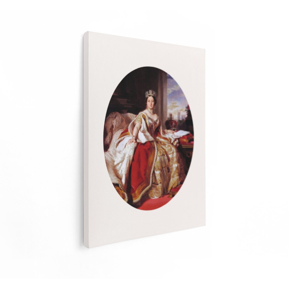 Artaza Canvas Schilderij Koningin Victoria in haar Kroningsgewaad - Zittend op de Troon met Kroon - 90x120 cm - Groot - Wanddecoratie Woonkamer - Schilderijen - Muurdecoratie afbeelding 1