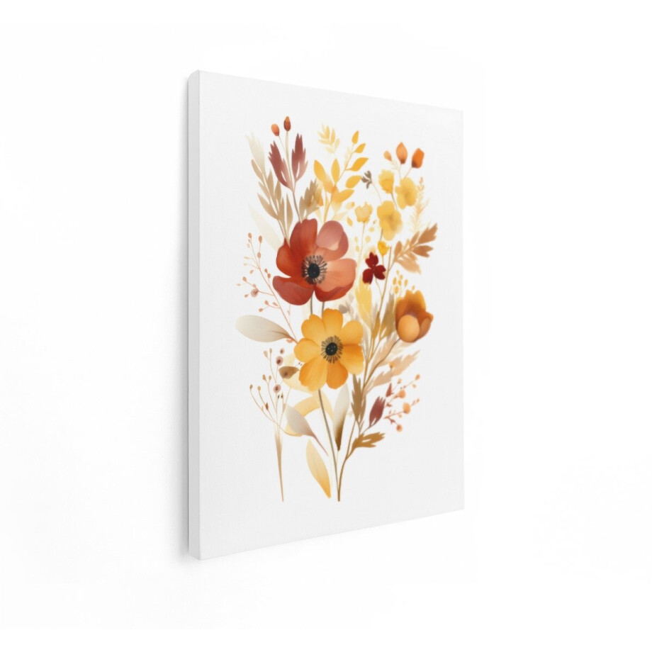 Artaza Canvas Schilderij Zachte Aquarel Bloemen in Herfstkleuren - Rood - Oranje en Geel - 60x80 cm - Wanddecoratie Woonkamer - Schilderijen - Muurdecoratie afbeelding 1