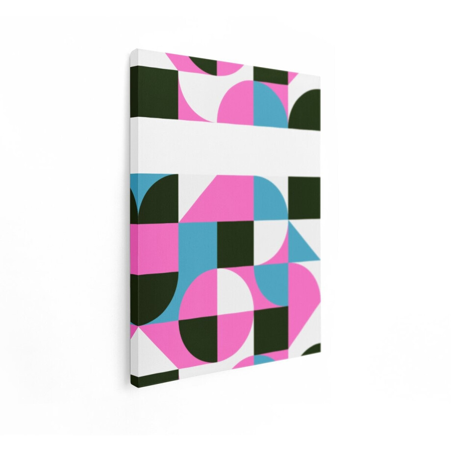 Artaza Canvas Schilderij Abstract Geometrisch Patroon met Cirkels en Vierkanten in Pastelkleuren - 90x120 cm - Groot - Wanddecoratie Woonkamer - Schilderijen - Muurdecoratie afbeelding 1