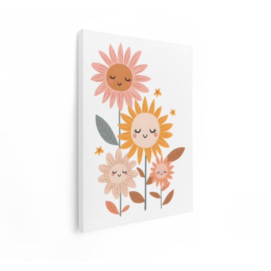 Artaza Canvas Schilderij Vrolijke Bloemen - 30x40 cm - Wanddecoratie Babykamer - Muurdecoratie Boho - Schilderijen Op Canvas afbeelding 1