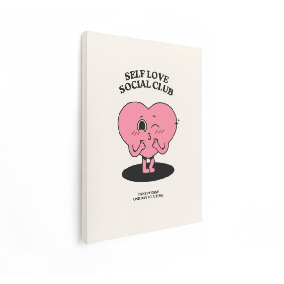 Artaza Canvas Schilderij Roze Hart Cartoon - 30x40 cm - Retro Muurdecoratie Tekst - Wanddecoratie Self Love Club - Slaapkamer Schilderijen Artaza Canvas Schilderij Roze Hart Cartoon - 30x40 cm - Retro Muurdecoratie Tekst - Wanddecoratie Self Love Club - Slaapkamer Schilderijen afbeelding 1