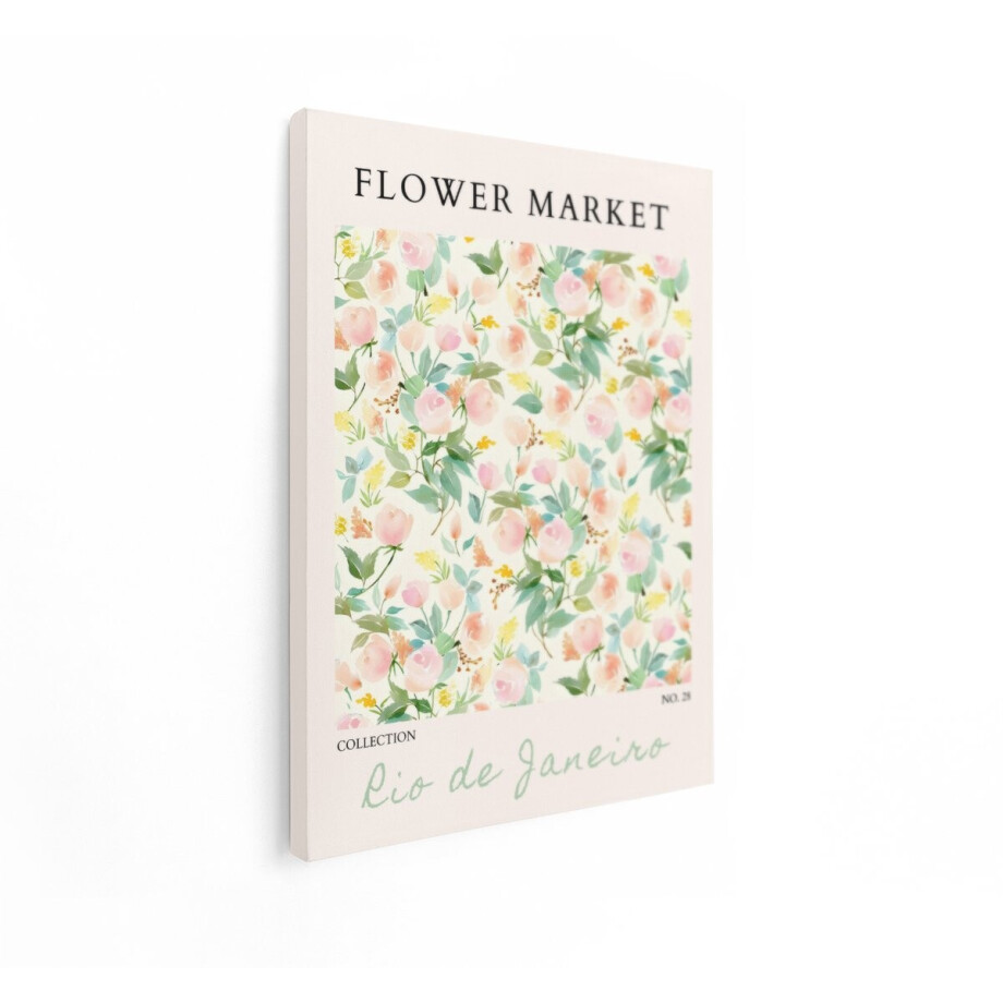 Artaza Canvas Schilderij Bloemen - 90x120 cm - Flower Market Wanddecoratie - Muurdecoratie Bloemenmarkt - Roze Decoratie Woonkamer afbeelding 1