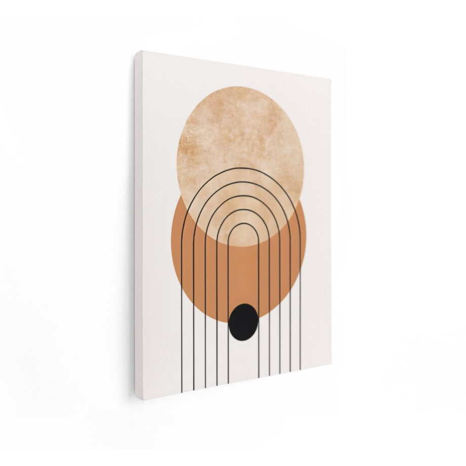 Artaza Canvas Schilderij Abstracte Geometrische Vormen met Aardetinten en Minimalistische Lijnen - 60x80 cm - Wanddecoratie Woonkamer - Schilderijen - Muurdecoratie afbeelding 1