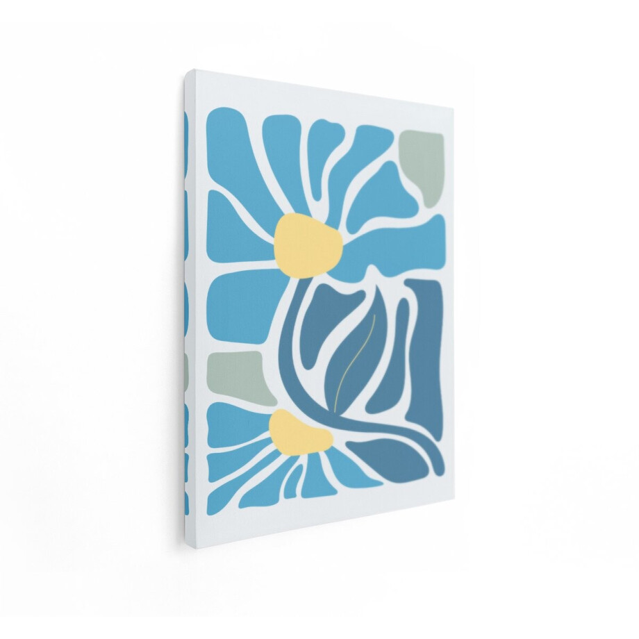 Artaza Canvas Schilderij Abstract - 60x80 cm - Wanddecoratie Bloemen - Muurdecoratie Modern - Decoratie Boho Woonkamer - Blauw afbeelding 1