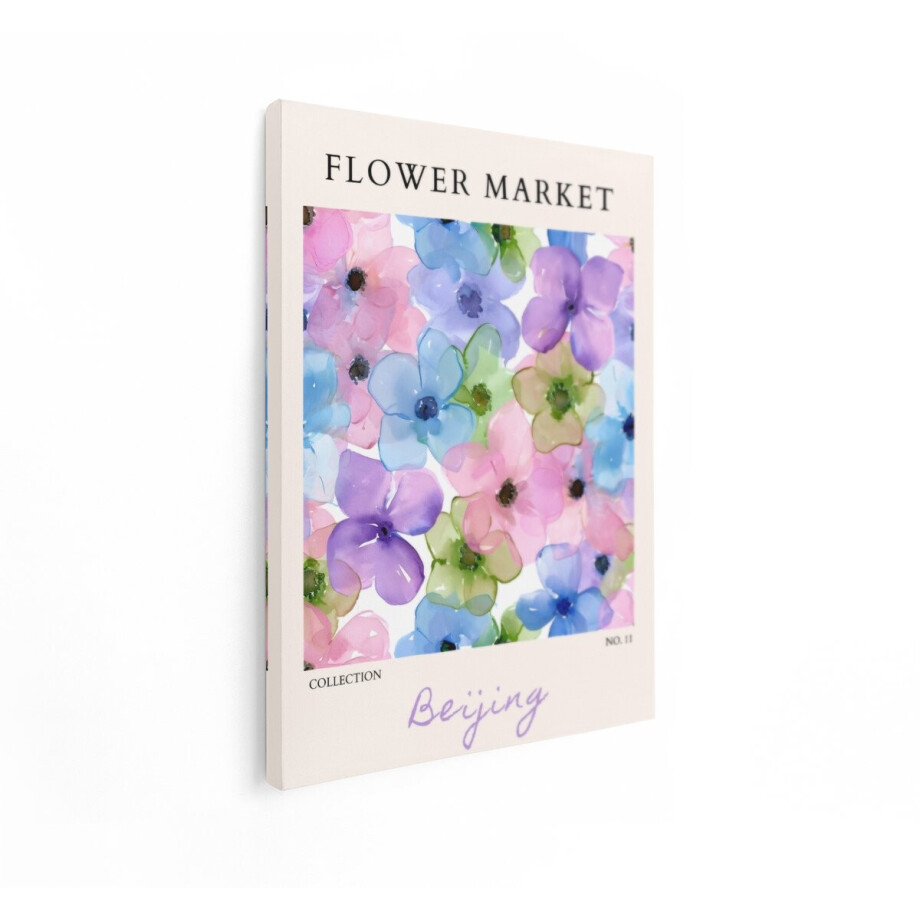Artaza Canvas Schilderij Bloemen Poster - 60x80 cm - Wanddecoratie Aquarel Bloemen - Muurdecoratie Flower Market - Decoratie Woonkamer Pastel afbeelding 1