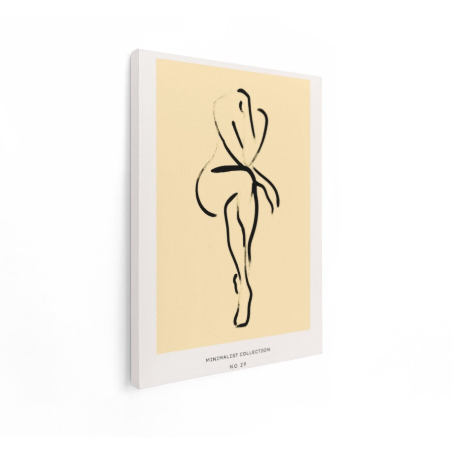 Artaza Canvas Schilderij Minimalistische Lijntekening van een Zittende Vrouw in Zachte Pastelkleuren - 90x120 cm - Groot - Wanddecoratie Woonkamer - Schilderijen - Muurdecoratie afbeelding 1