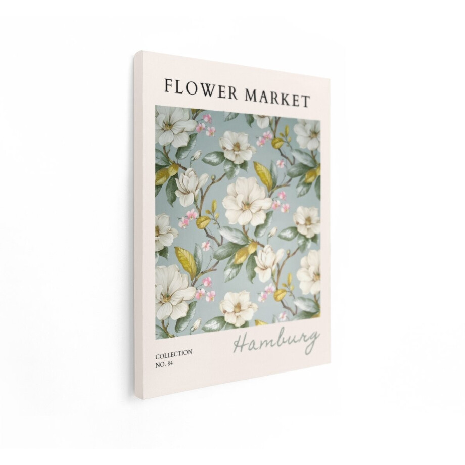 Artaza Canvas Schilderij Bloemenmarkt met Magnoliabloesems en de Tekst Hamburg - 30x40 cm - Klein - Wanddecoratie Woonkamer - Schilderijen - Muurdecoratie afbeelding 1