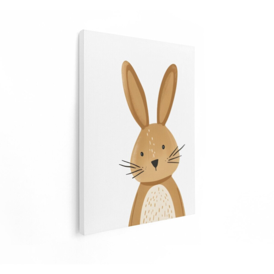 Artaza Canvas Schilderij Schattige Bruine Konijnenillustratie met Lange Oren en Stippen - 90x120 cm - Groot - Wanddecoratie Woonkamer - Schilderijen - Muurdecoratie afbeelding 1