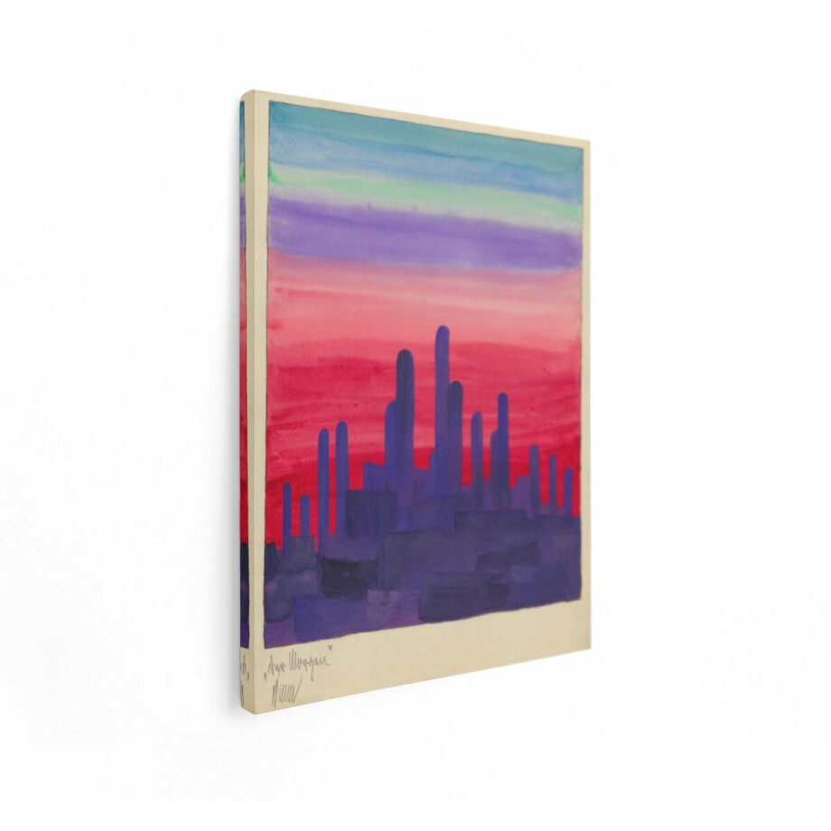 Artaza Canvas Schilderij Abstract Landschap - 90x120 cm - Wanddecoratie Zonsondergang - Muurdecoratie Paarse Silhouetten - Decoratie Natuur Paars afbeelding 1