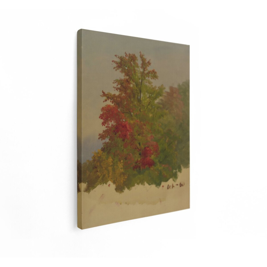 Artaza Canvas Schilderij Schilderij van een Boom met Herfstkleuren in Rood en Groen - 60x80 cm - Wanddecoratie Woonkamer - Schilderijen - Muurdecoratie afbeelding 1