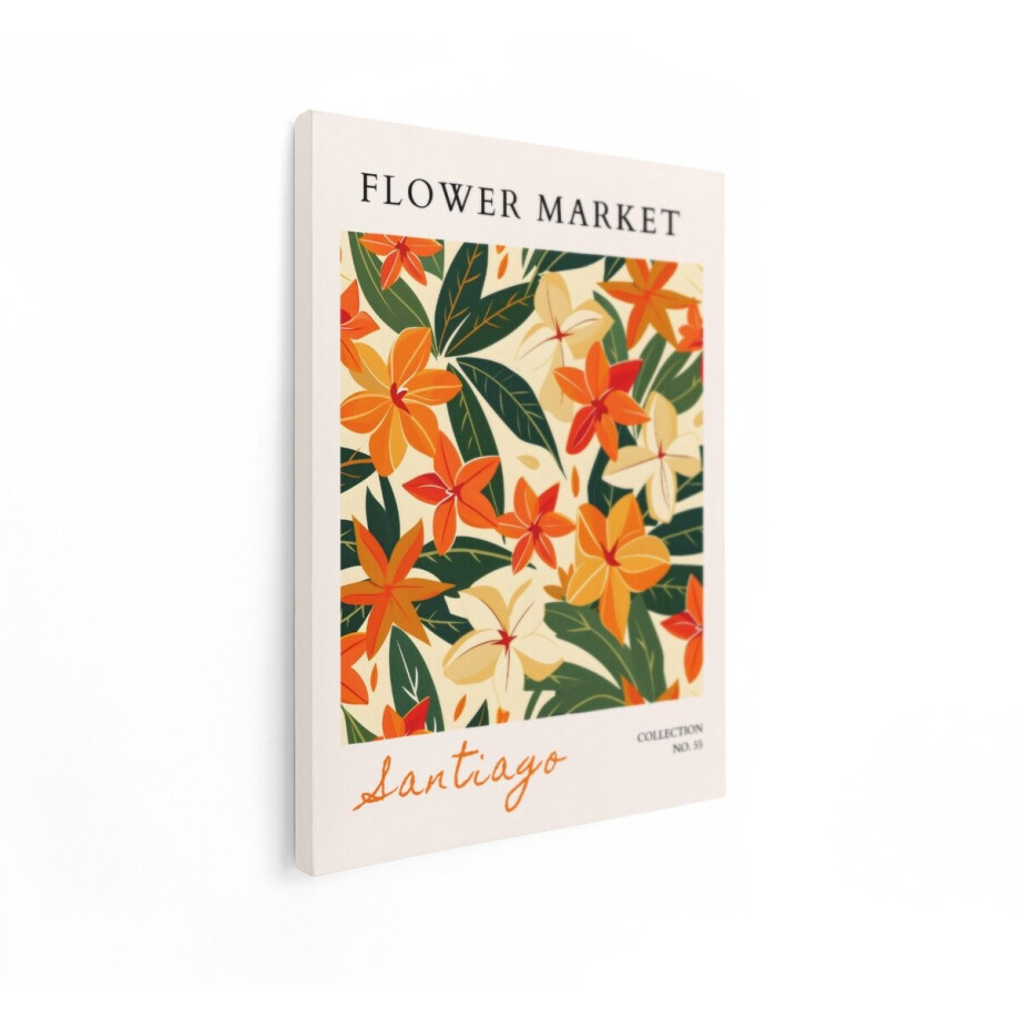 Artaza Canvas Schilderij Bloemen Poster - 60x80 cm - Wanddecoratie Flower Market - Muurdecoratie Tropische Bloemen - Decoratie Oranje afbeelding 1