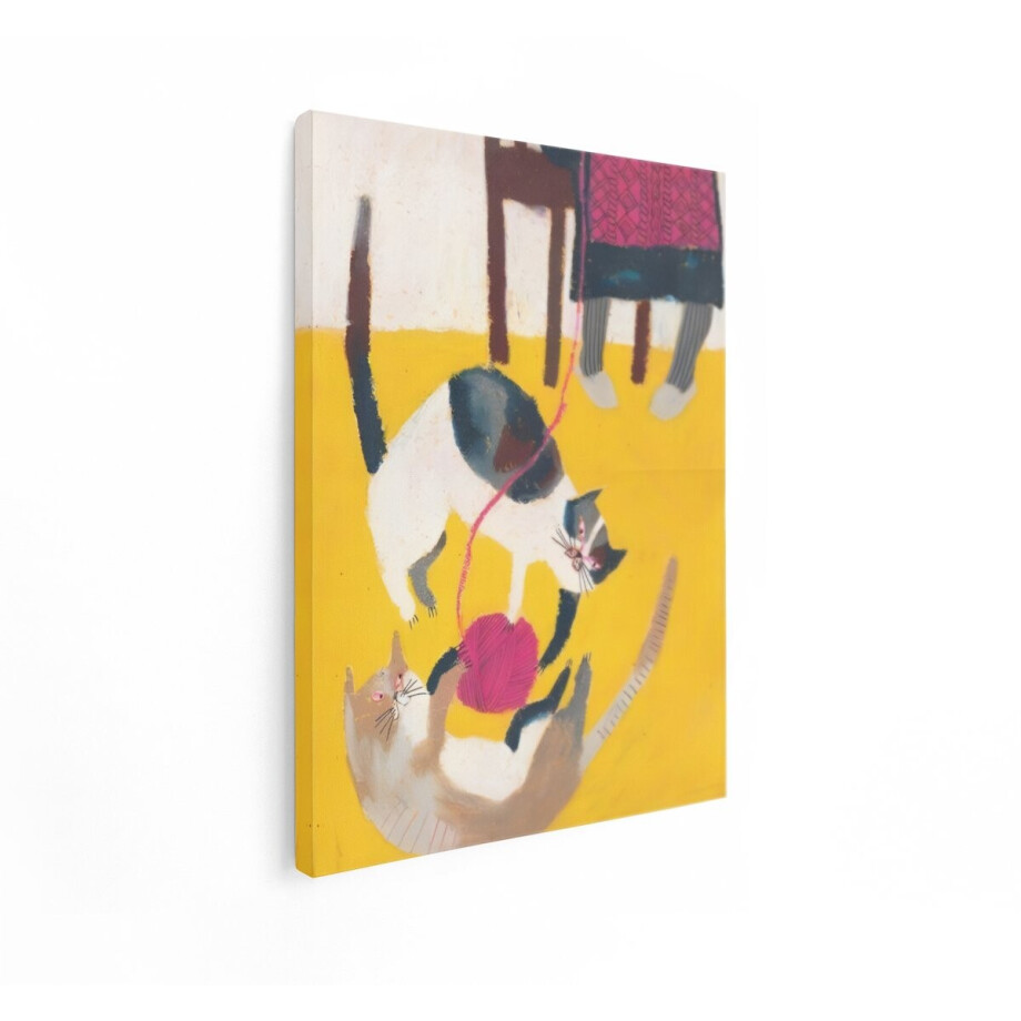 Artaza Canvas Schilderij Katten - 90x120 cm - Wanddecoratie Kinderkamer - Muurdecoratie Bol Wol - Decoratie Dieren - Schilderijen Op Canvas afbeelding 1
