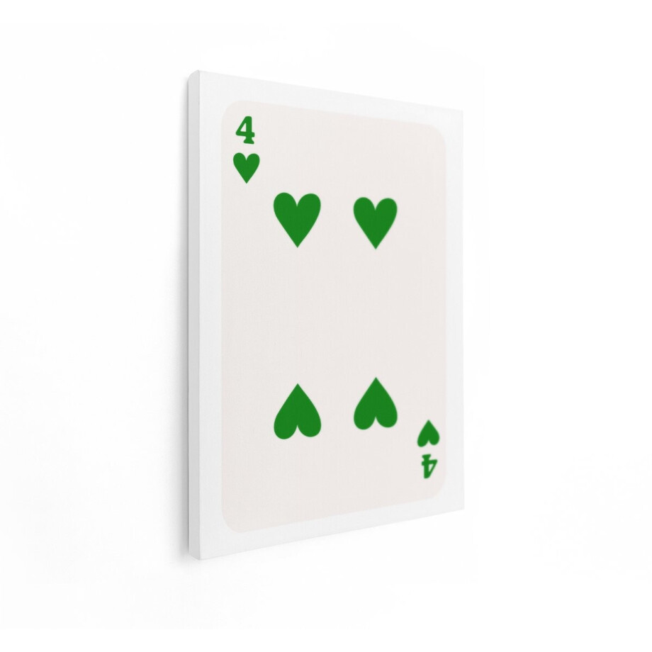 Artaza Canvas Schilderij Speelkaart Vier Harten met Groene Symbolen op Witte Achtergrond - 60x80 cm - Wanddecoratie Woonkamer - Schilderijen - Muurdecoratie afbeelding 1