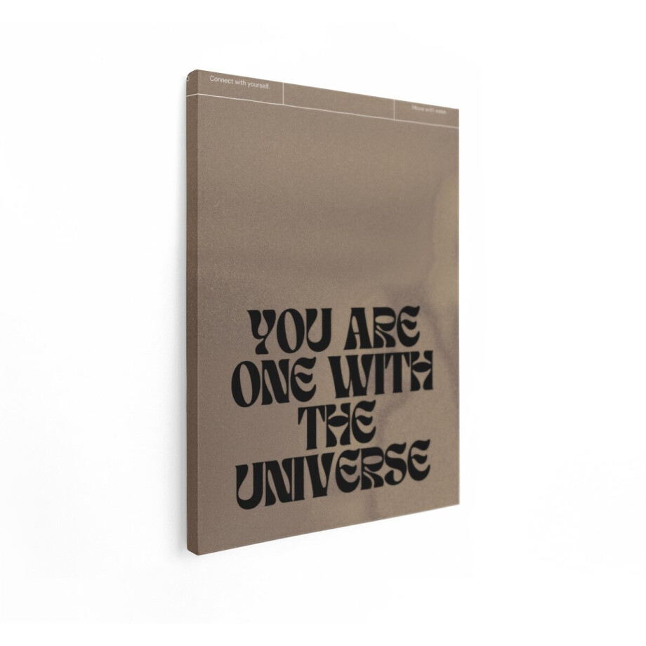 Artaza Canvas Schilderij Je Bent één met het Universum Inspirerende Tekst op Bruine Achtergrond - 90x120 cm - Groot - Wanddecoratie Woonkamer - Schilderijen - Muurdecoratie afbeelding 1