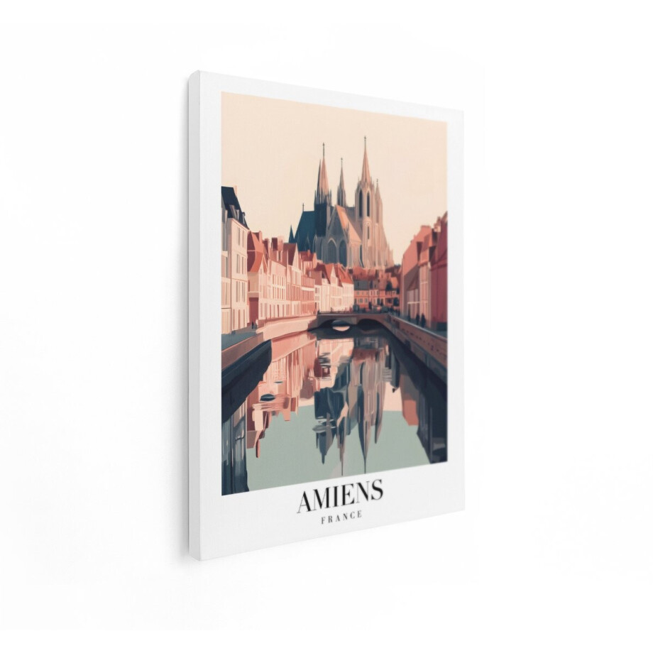 Artaza Canvas Schilderij Kathedraal van Amiens Weerspiegeld in de Rivier de Somme met Historische Gebouwen en een Brug - 60x80 cm - Wanddecoratie Woonkamer - Schilderijen - Muurdecoratie afbeelding 1