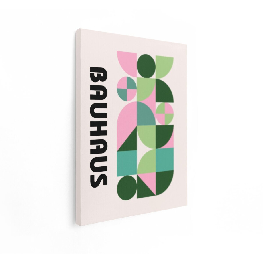 Artaza Canvas Schilderij Abstract - 60x80 cm - Wanddecoratie Bauhaus - Muurdecoratie Geometrisch - Decoratie Modern - Roze Groen afbeelding 1