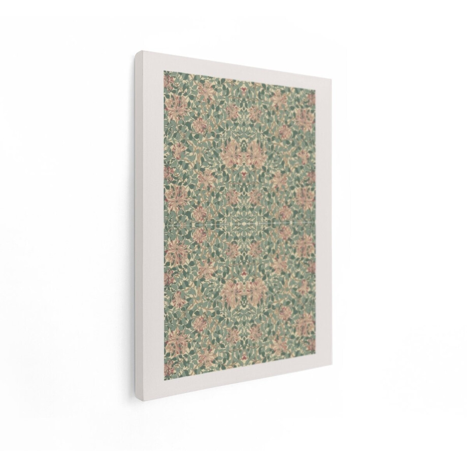 Artaza Canvas Schilderij Vintage Bloemenpatroon met Roze Bloemen en Groene Bladeren - 60x80 cm - Wanddecoratie Woonkamer - Schilderijen - Muurdecoratie afbeelding 1