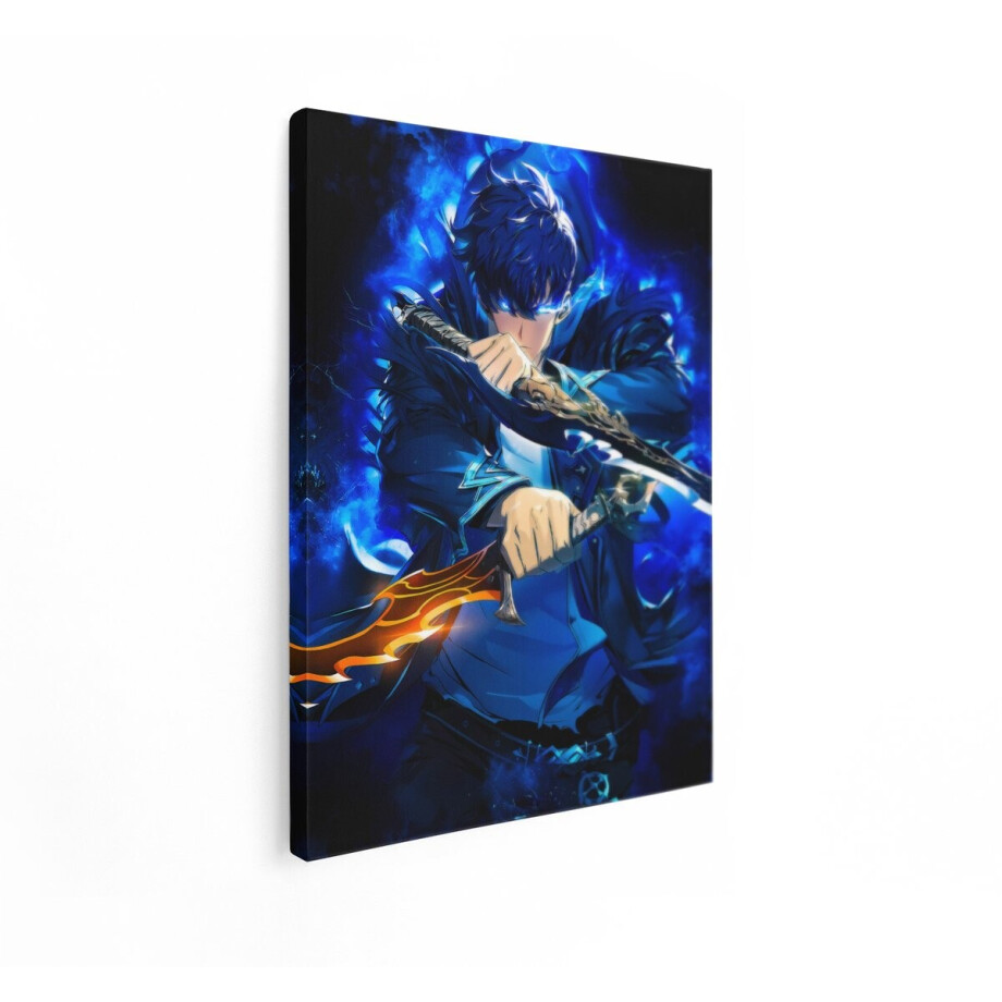 Artaza Canvas Schilderij Anime Krijger - 60x80 cm - Wanddecoratie Jongenskamer - Muurdecoratie Slaapkamer Jongen - Schilderijen Op Canvas Blauw afbeelding 1