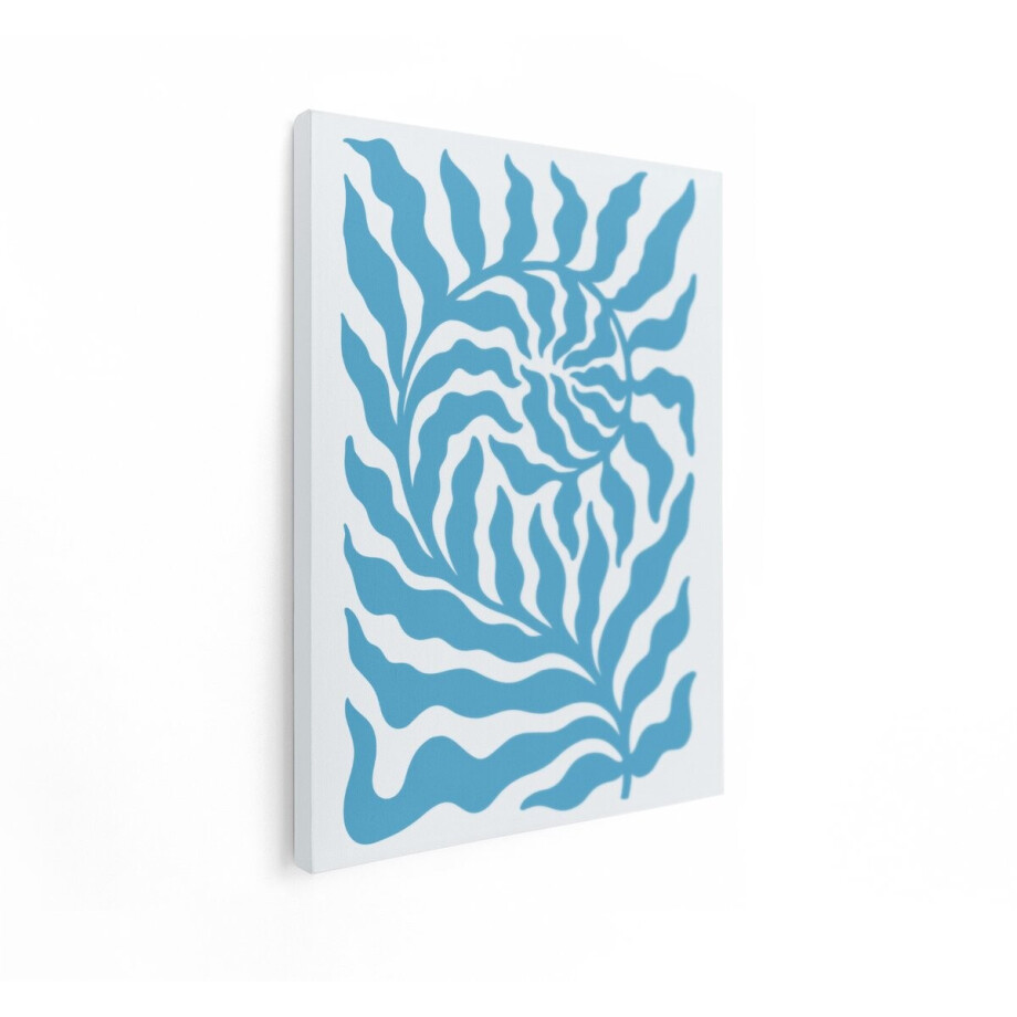 Artaza Canvas Schilderij Abstracte Blauwe Plant met Spiraalvormige Bladeren op Witte Achtergrond - 30x40 cm - Klein - Wanddecoratie Woonkamer - Schilderijen - Muurdecoratie afbeelding 1