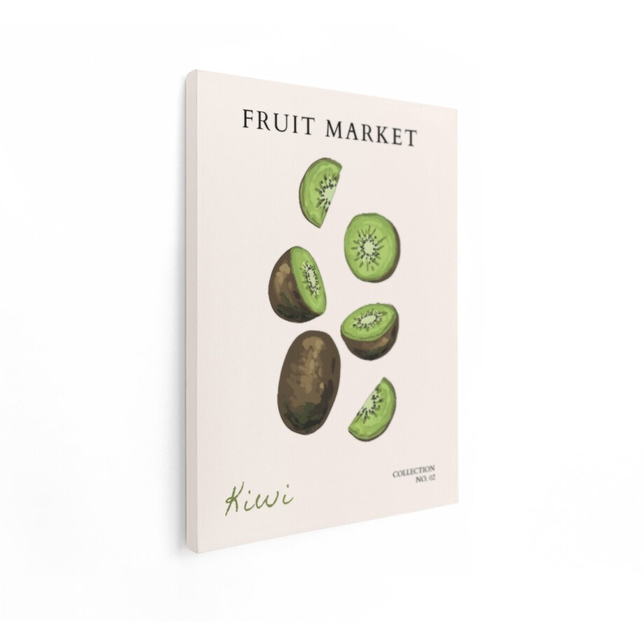 Artaza Canvas Schilderij Verse Kiwi Fruit Collectie met Hele en Gesneden Stukken op een Lichte Achtergrond - 30x40 cm - Klein - Wanddecoratie Woonkamer - Schilderijen - Muurdecoratie afbeelding 1