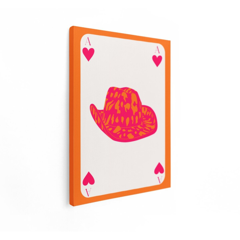 Artaza Canvas Schilderij Speelkaart Aas Harten - 30x40 cm - Wanddecoratie Cowboyhoed - Muurdecoratie Pop Art - Schilderijen Op Canvas - Roze afbeelding 1