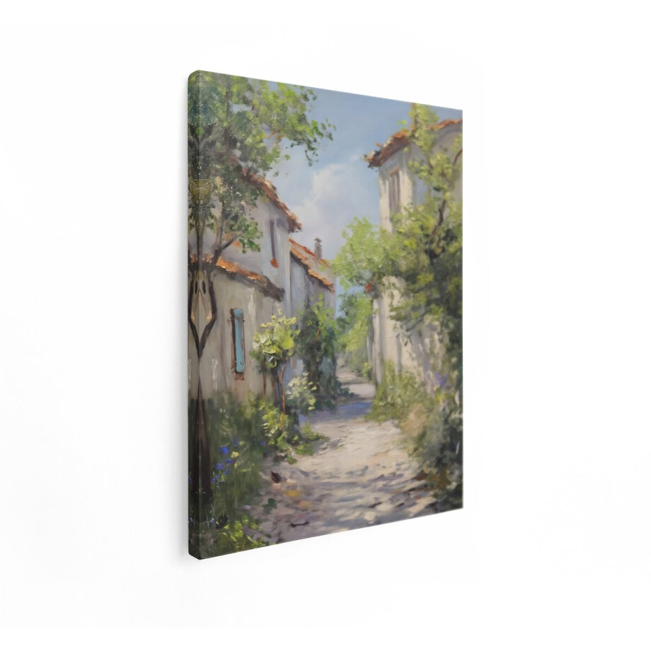 Artaza Canvas Schilderij Frans Dorpsstraatje - 90x120 cm - Wanddecoratie Landschap - Muurdecoratie Frankrijk - Decoratie Woonkamer Natuur afbeelding 1
