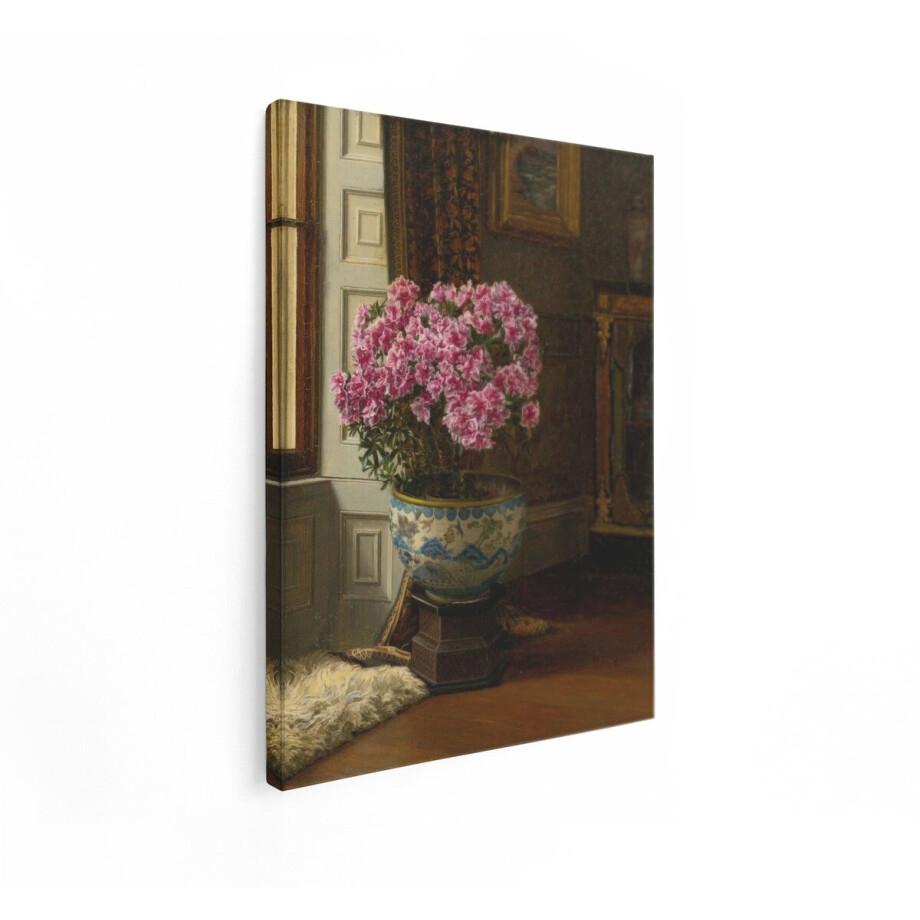 Artaza Canvas Schilderij Stilleven Bloemen - 30x40 cm - Wanddecoratie Roze Azalea - Muurdecoratie Vintage - Schilderijen Op Canvas Woonkamer afbeelding 1