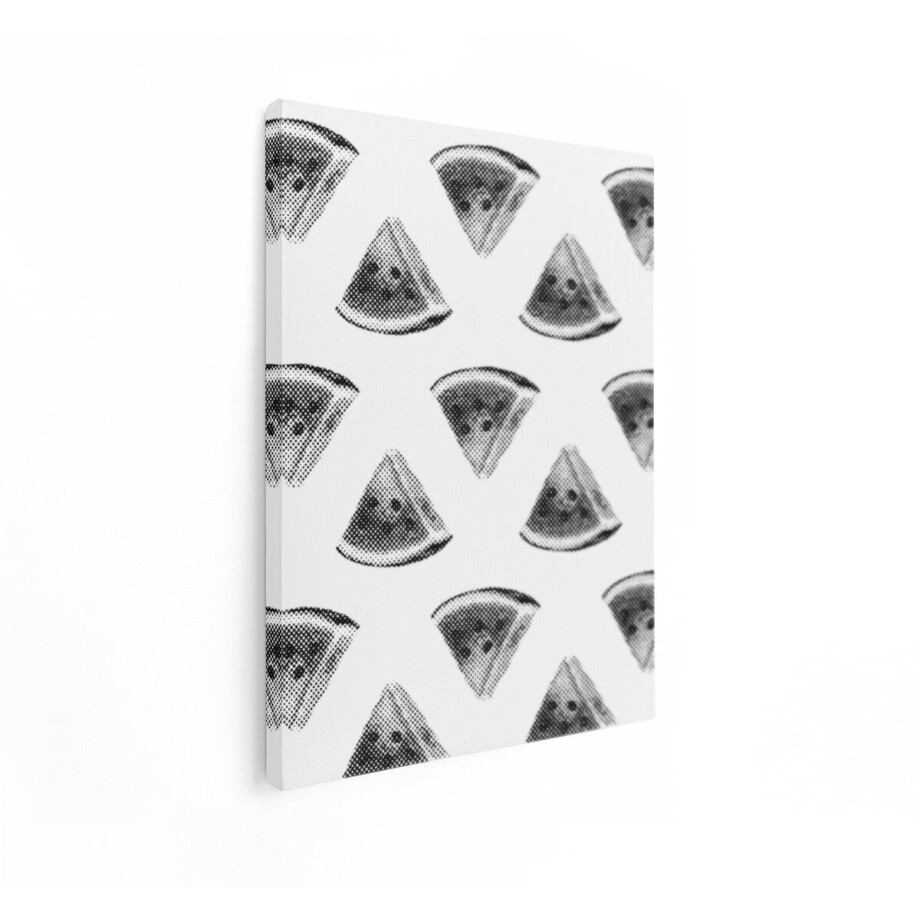 Artaza Canvas Schilderij Zwart-Wit Patroon van Watermeloenschijfjes met Stippenpatroon - 90x120 cm - Groot - Wanddecoratie Woonkamer - Schilderijen - Muurdecoratie afbeelding 1