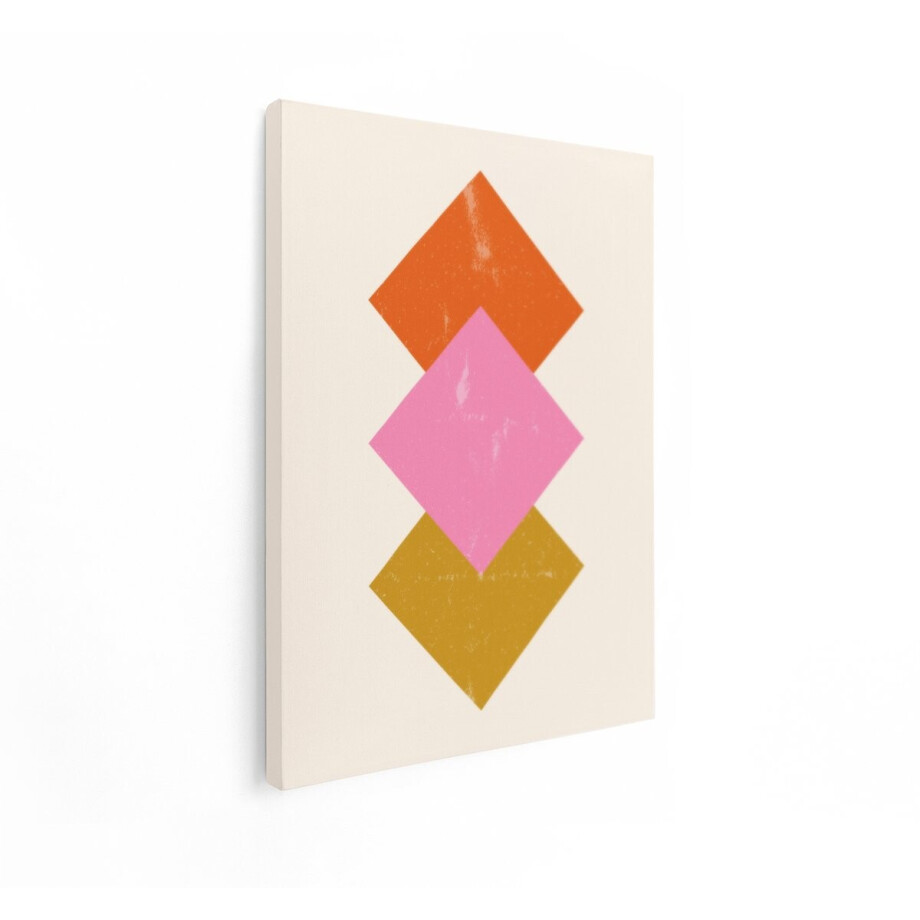 Artaza Canvas Schilderij Abstracte Geometrische Vormen met Textuur in Oranje - Roze en Mosterdgeel - 30x40 cm - Klein - Wanddecoratie Woonkamer - Schilderijen - Muurdecoratie afbeelding 1